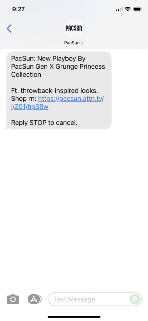 PacSun Text Message Marketing Example - 09.24.2021