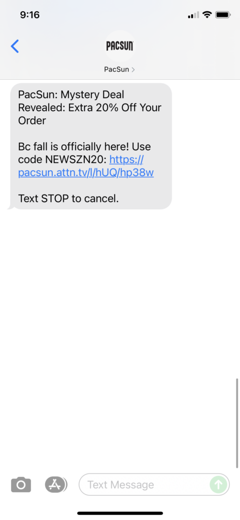 PacSun Text Message Marketing Example - 09.25.2021