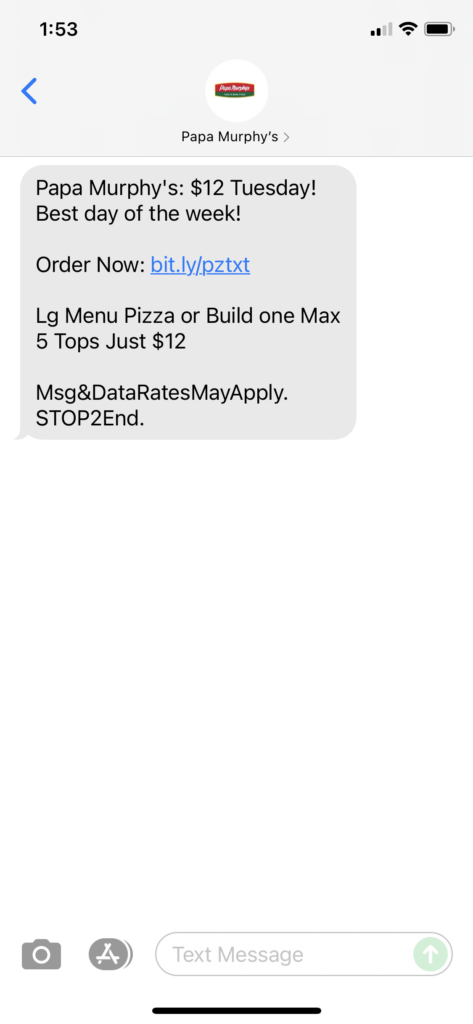 Papa Murphy's Text Message Marketing Example - 08.31.2021