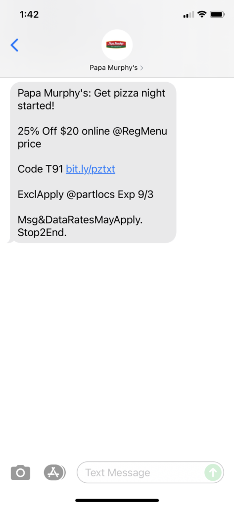Papa Murphy's Text Message Marketing Example - 09.02.2021