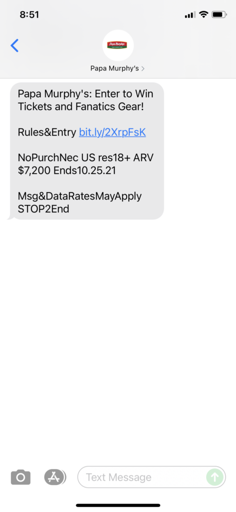 Papa Murphy's Text Message Marketing Example - 09.15.2021