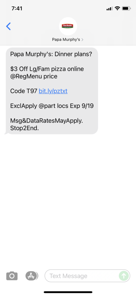 Papa Murphy's Text Message Marketing Example - 09.18.2021
