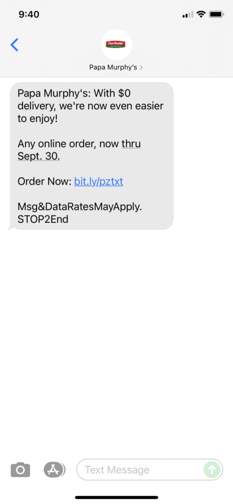Papa Murphy's Text Message Marketing Example - 09.23.2021