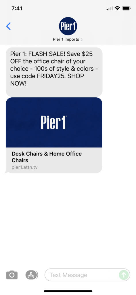 Pier 1 Text Message Marketing Example - 09.10.2021