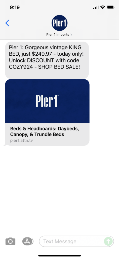 Pier 1 Text Message Marketing Example - 09.24.2021