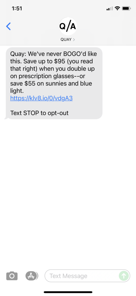Quay Text Message Marketing Example - 08.31.2021