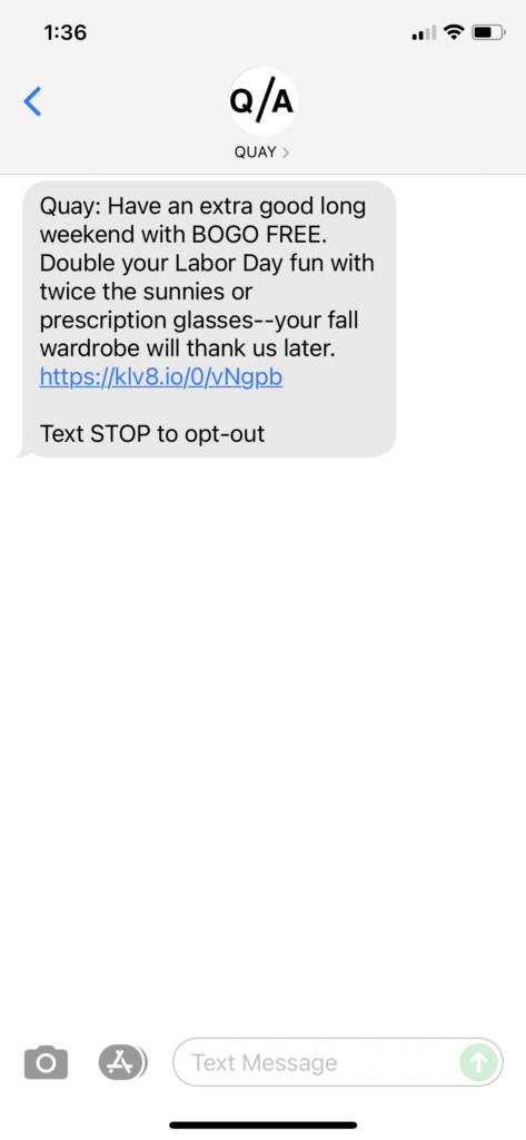 Quay Text Message Marketing Example - 09.03.2021