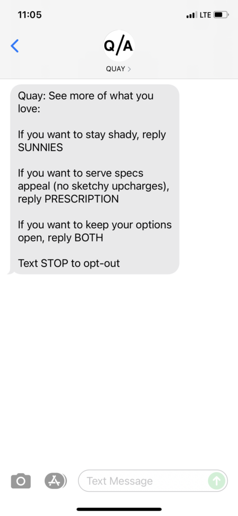 Quay Text Message Marketing Example - 09.12.2021