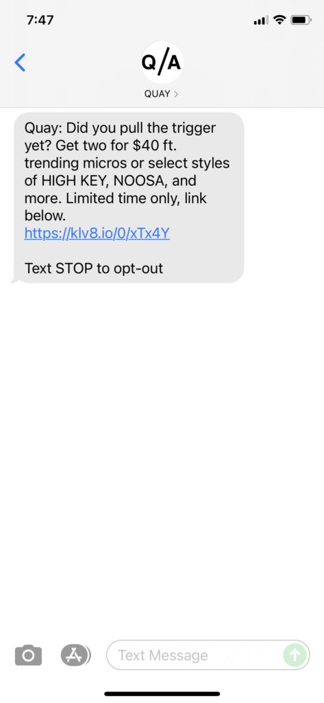 Quay Text Message Marketing Example - 09.17.2021