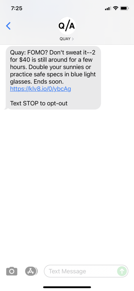 Quay Text Message Marketing Example - 09.19.2021