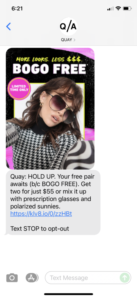 Quay Text Message Marketing Example - 09.27.2021