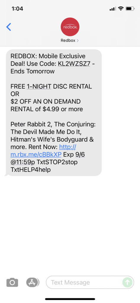 Redbox Text Message Marketing Example - 09.05.2021