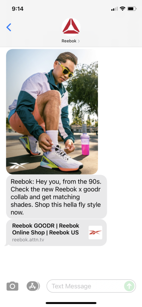 Reebok Text Message Marketing Example - 09.14.2021