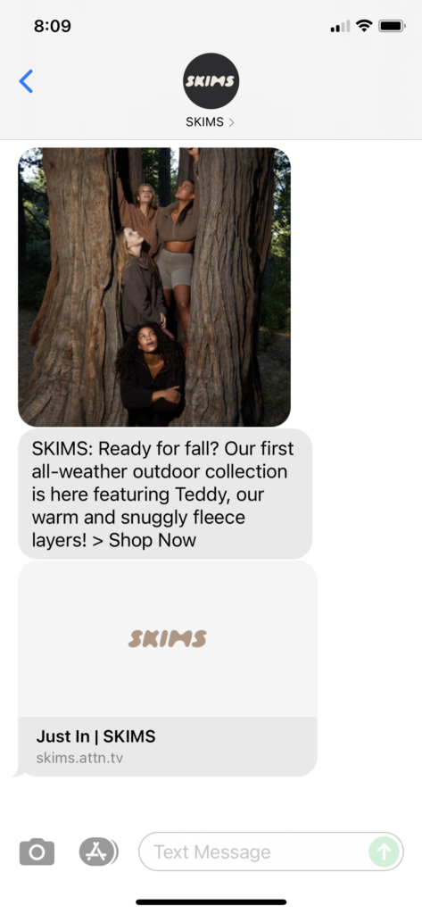 SKIMS Text Message Marketing Example - 09.09.2021
