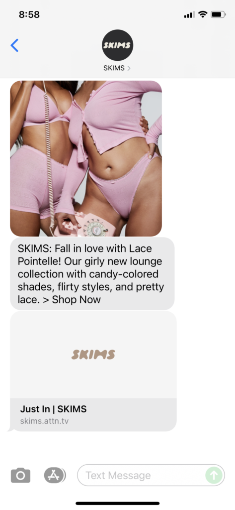 SKIMS Text Message Marketing Example - 09.15.2021