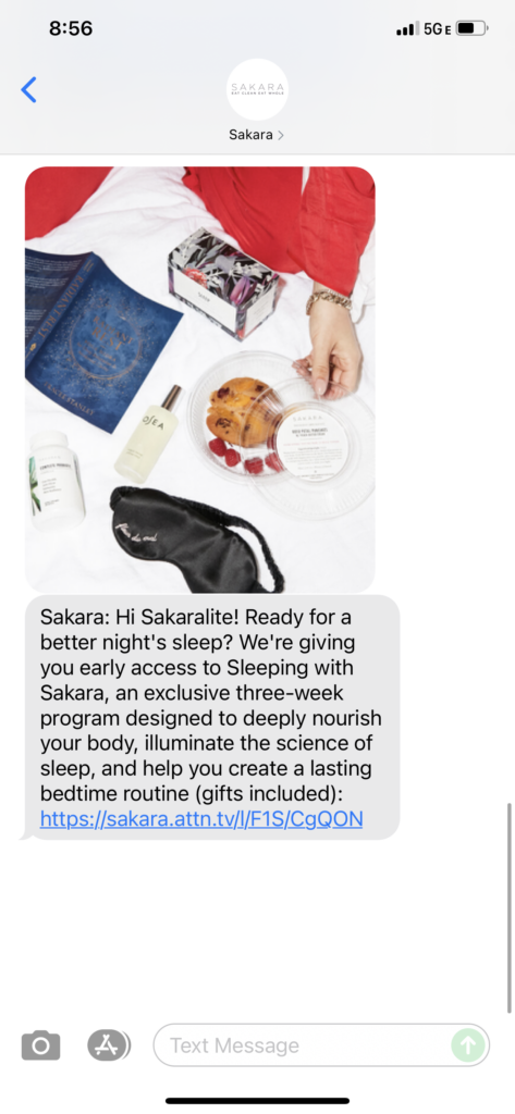 Sakara Text Message Marketing Example - 09.03.2021
