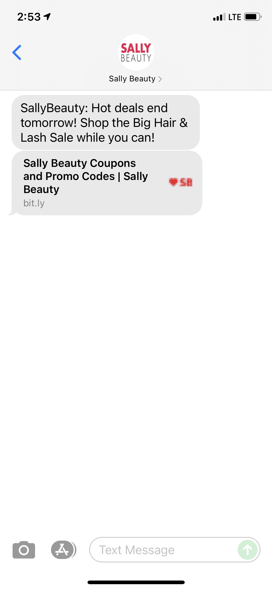 Sally Beauty Text Message Marketing Example 08.30.2021 SMS Archives