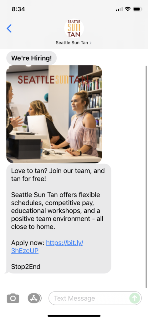 Seattle Sun Tan Text Message Marketing Example - 09.16.2021