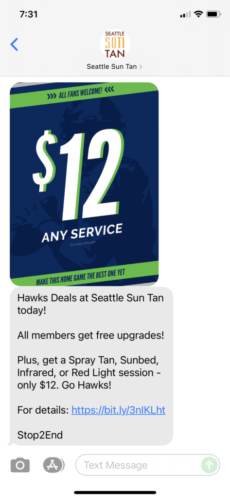 Seattle Sun Tan Text Message Marketing Example - 09.19.2021