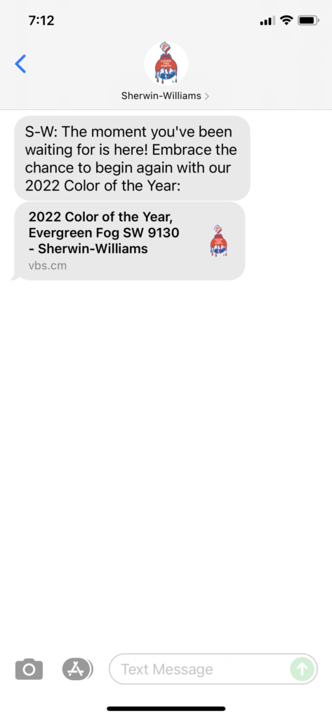 Sherwin Williams Text Message Marketing Example - 09.21.2021