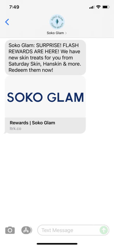 Soko Glam Text Message Marketing Example - 09.17.2021