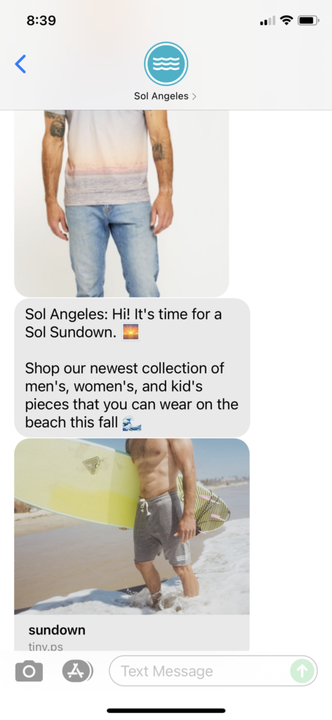 Sol Angeles Text Message Marketing Example - 09.16.2021