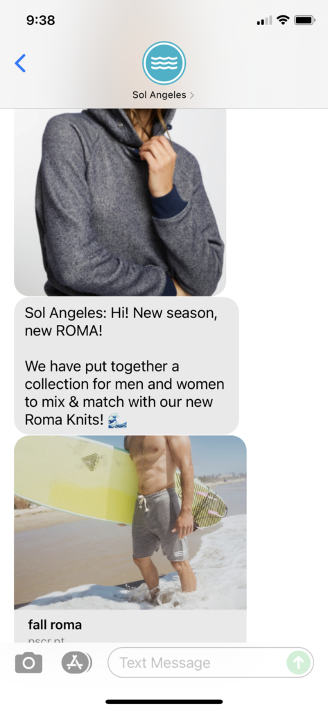 Sol Angeles Text Message Marketing Example - 09.23.2021
