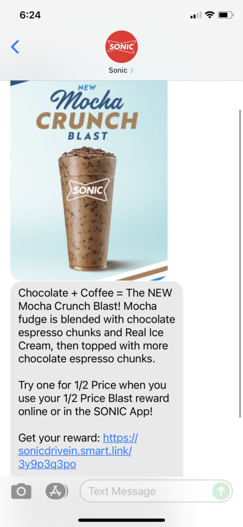 Sonic Text Message Marketing Example - 09.27.2021