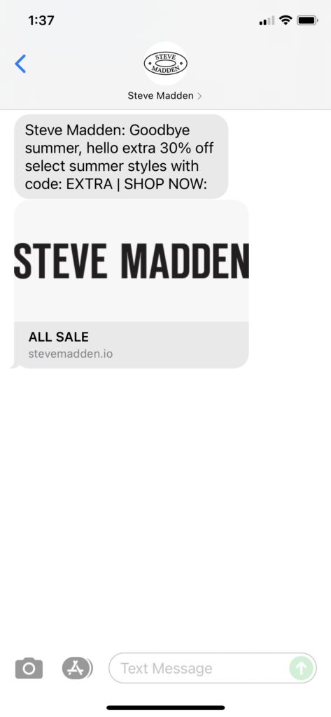 Steve Madden Text Message Marketing Example - 09.02.2021