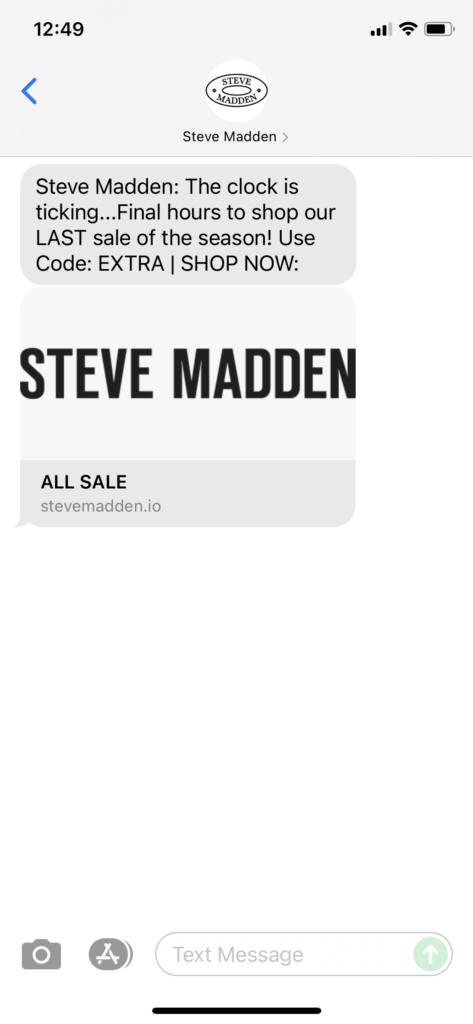 Steve Madden Text Message Marketing Example - 09.06.2021