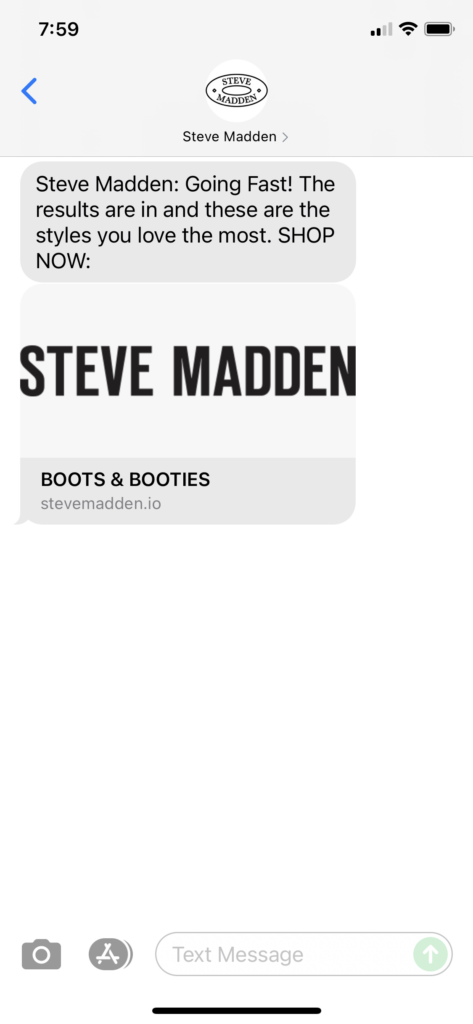 Steve Madden Text Message Marketing Example - 09.09.2021