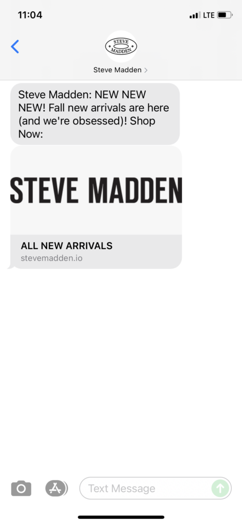 Steve Madden Text Message Marketing Example - 09.12.2021