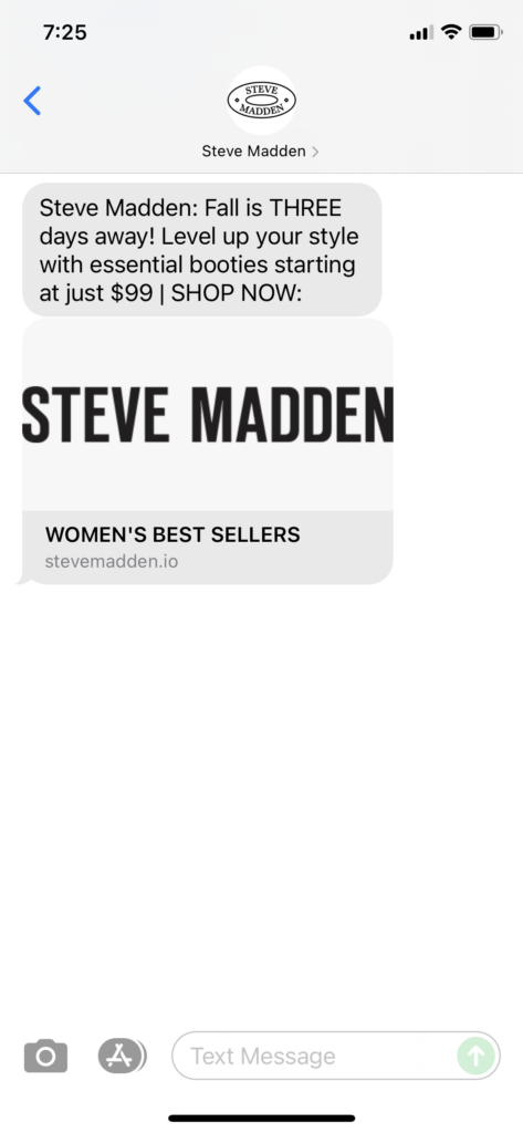 Steve Madden Text Message Marketing Example - 09.19.2021