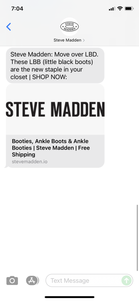 Steve Madden Text Message Marketing Example - 09.21.2021