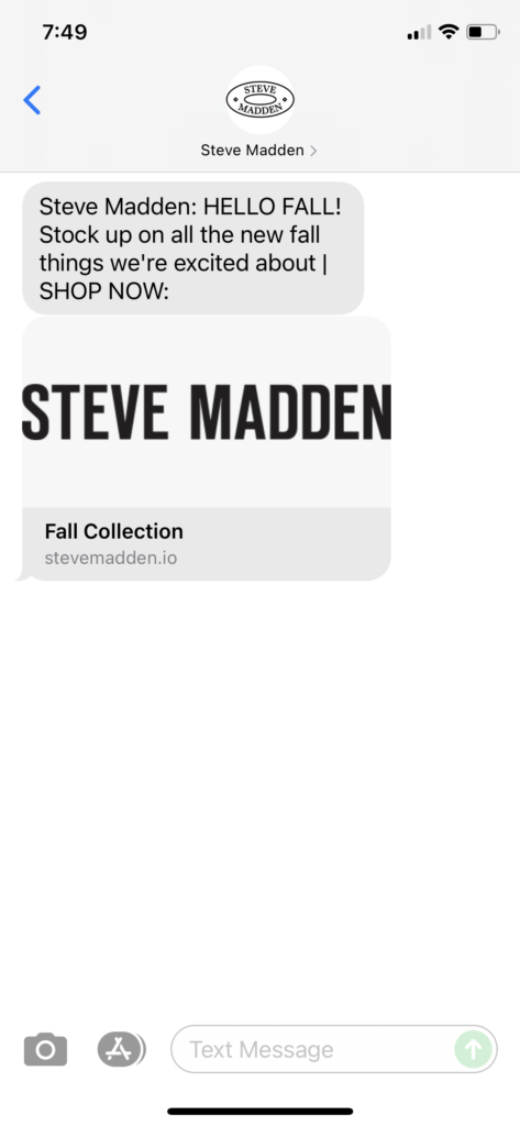 Steve Madden Text Message Marketing Example - 09.22.2021