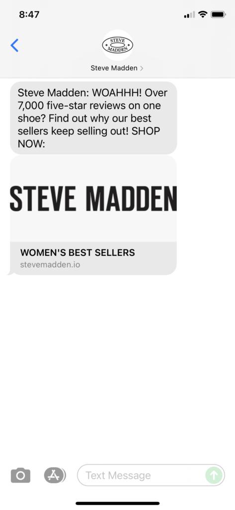 Steve Madden Text Message Marketing Example - 09.26.2021