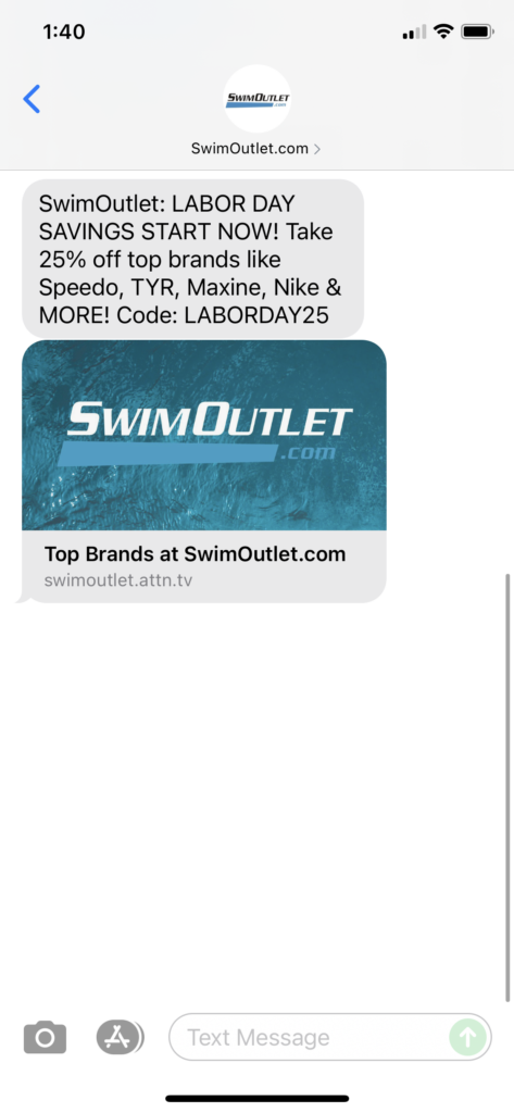 SwimOultet.com Text Message Marketing Example - 09.02.2021