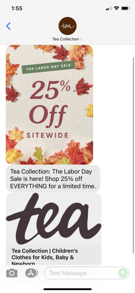 Tea Collection Text Message Marketing Example - 08.31.2021