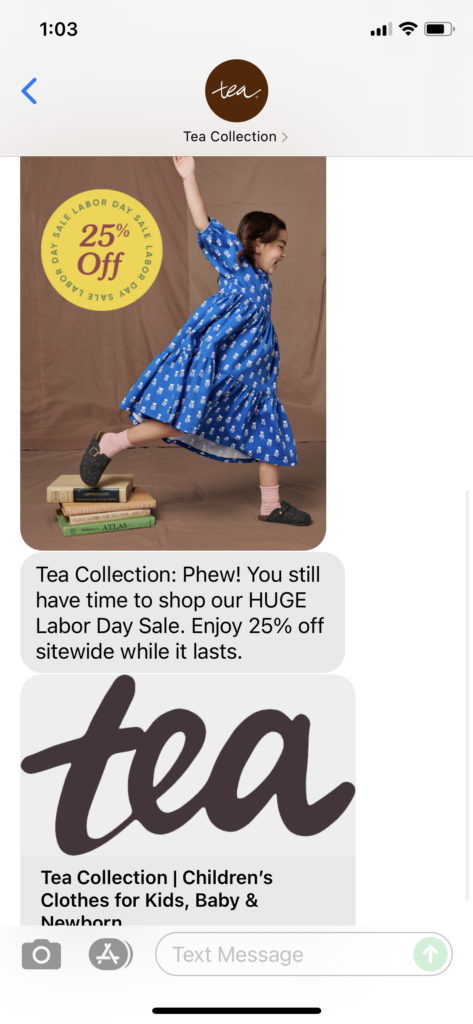 Tea Collection Text Message Marketing Example - 09.05.2021