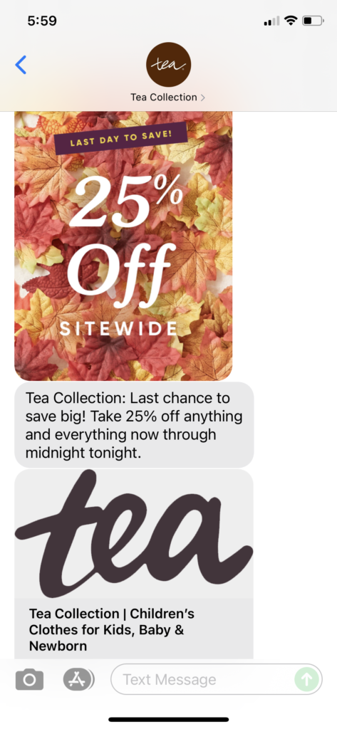 Tea Collection Text Message Marketing Example - 09.07.2021