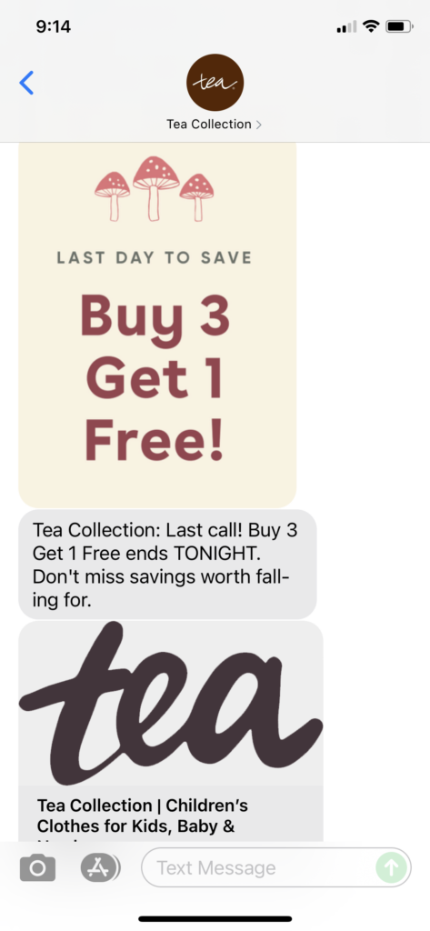 Tea Collection Text Message Marketing Example - 09.14.2021