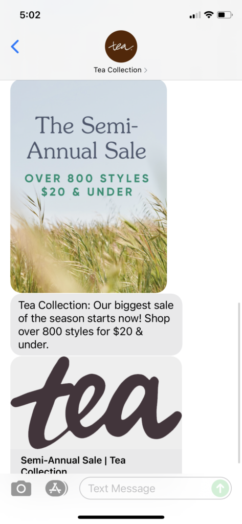 Tea Collection Text Message Marketing Example - 09.23.2021