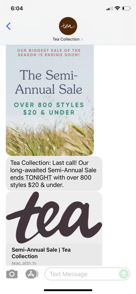 Tea Collection Text Message Marketing Example - 09.28.2021