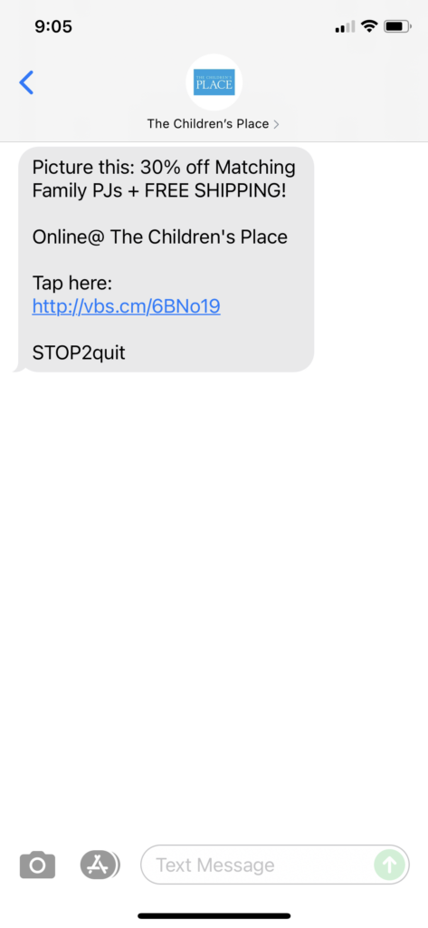 The Children's Place Text Message Marketing Example - 09.14.2021