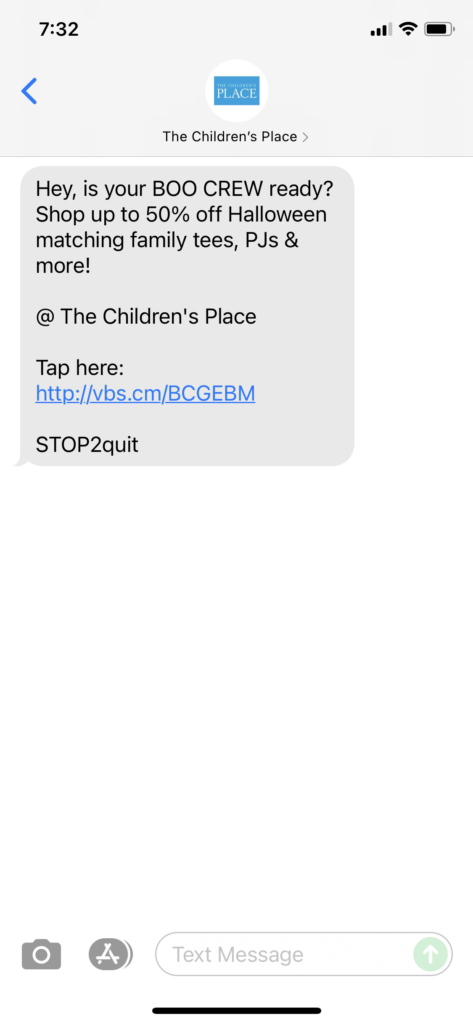 The Children's Place Text Message Marketing Example - 09.19.2021