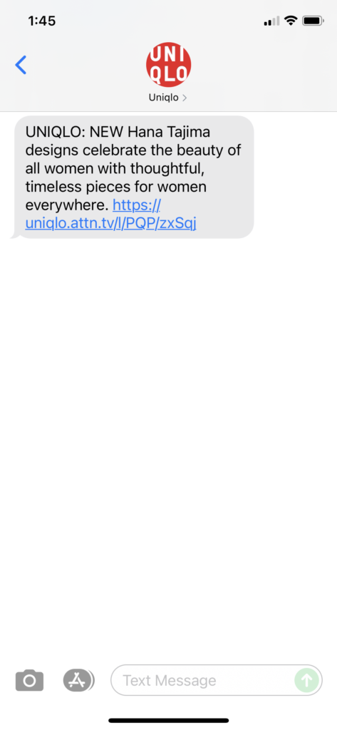 UNIQLO Text Message Marketing Example - 09.02.2021