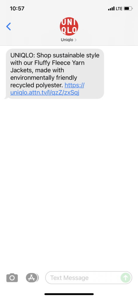 UNIQLO Text Message Marketing Example - 09.13.2021