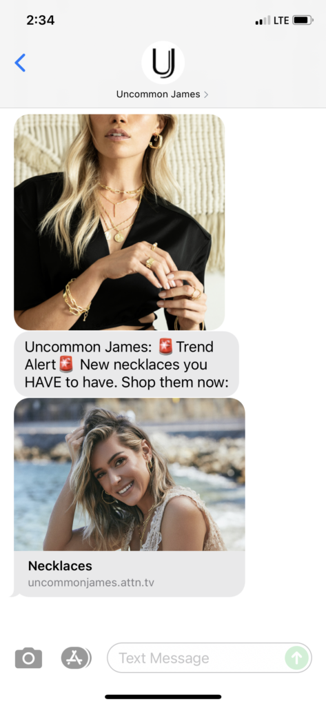 Uncommon James Text Message Marketing Example - 08.30.2021