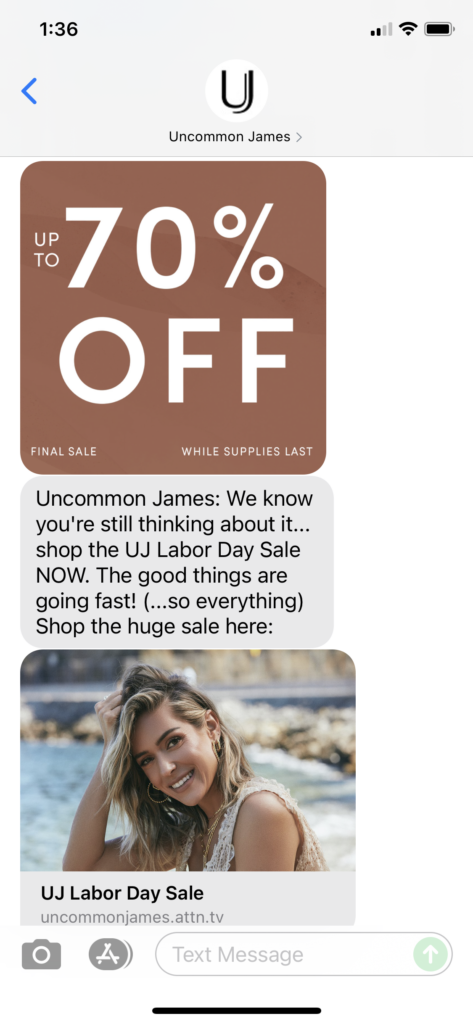 Uncommon James Text Message Marketing Example - 09.02.2021