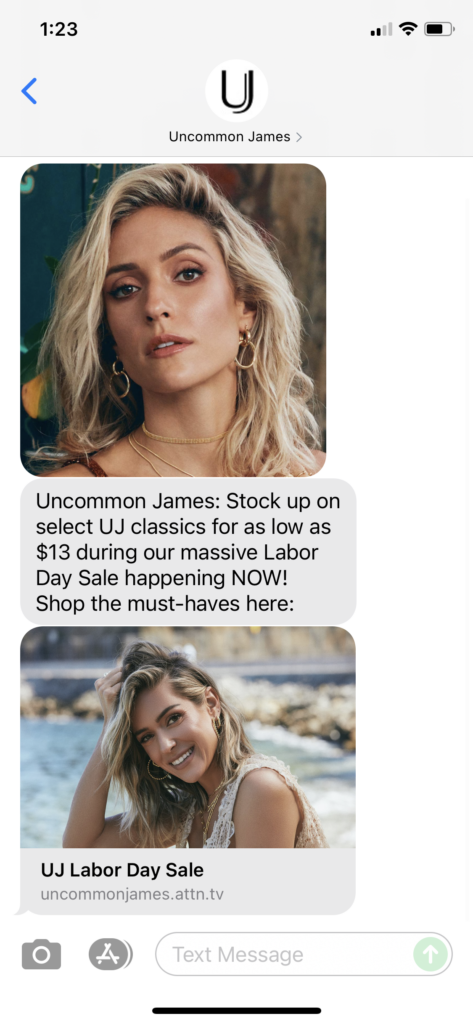 Uncommon James Text Message Marketing Example - 09.04.2021